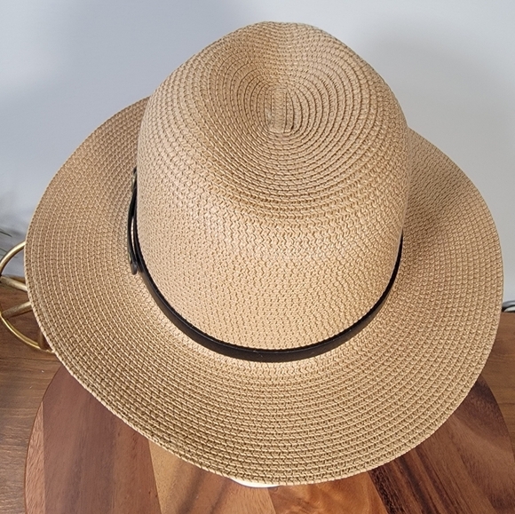Multitrust Tan Fedora Sun Hat with Black Band Womens One Size - Picture 8 of 13